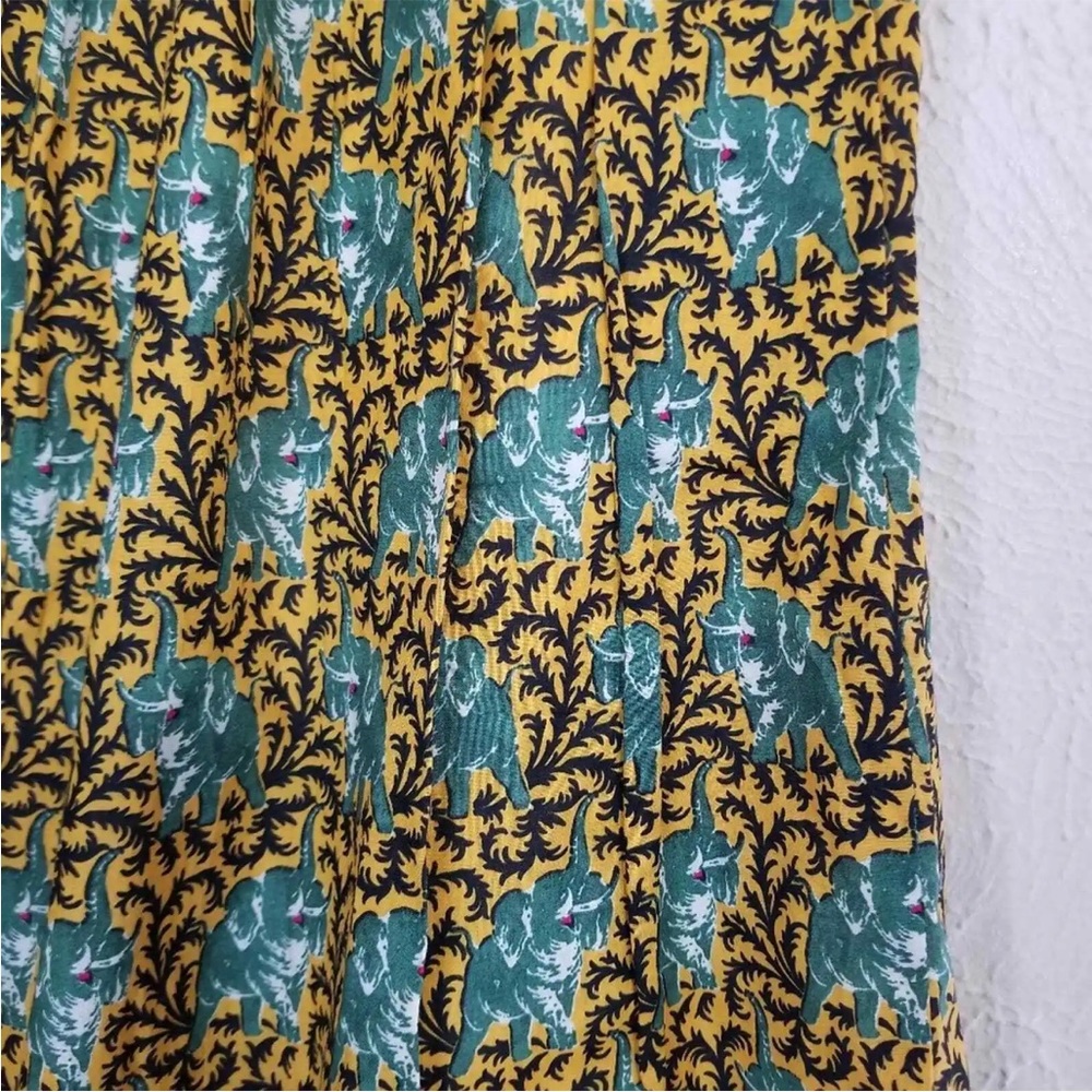 J.Crew Ratti Elephant Novelty Print A-Line Cotton Midi Skirt Gold Green Size 2 - Picture 4 of 9